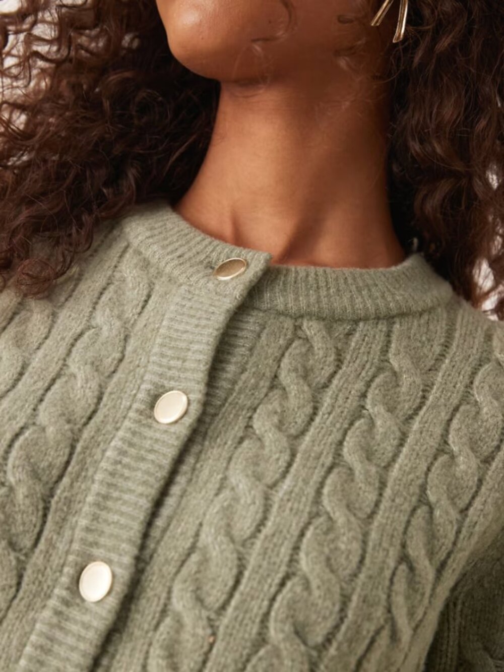 Abercrombie & Fitch Cable Knit Cropped Cardigan Sage Green - Picture 5 of 5